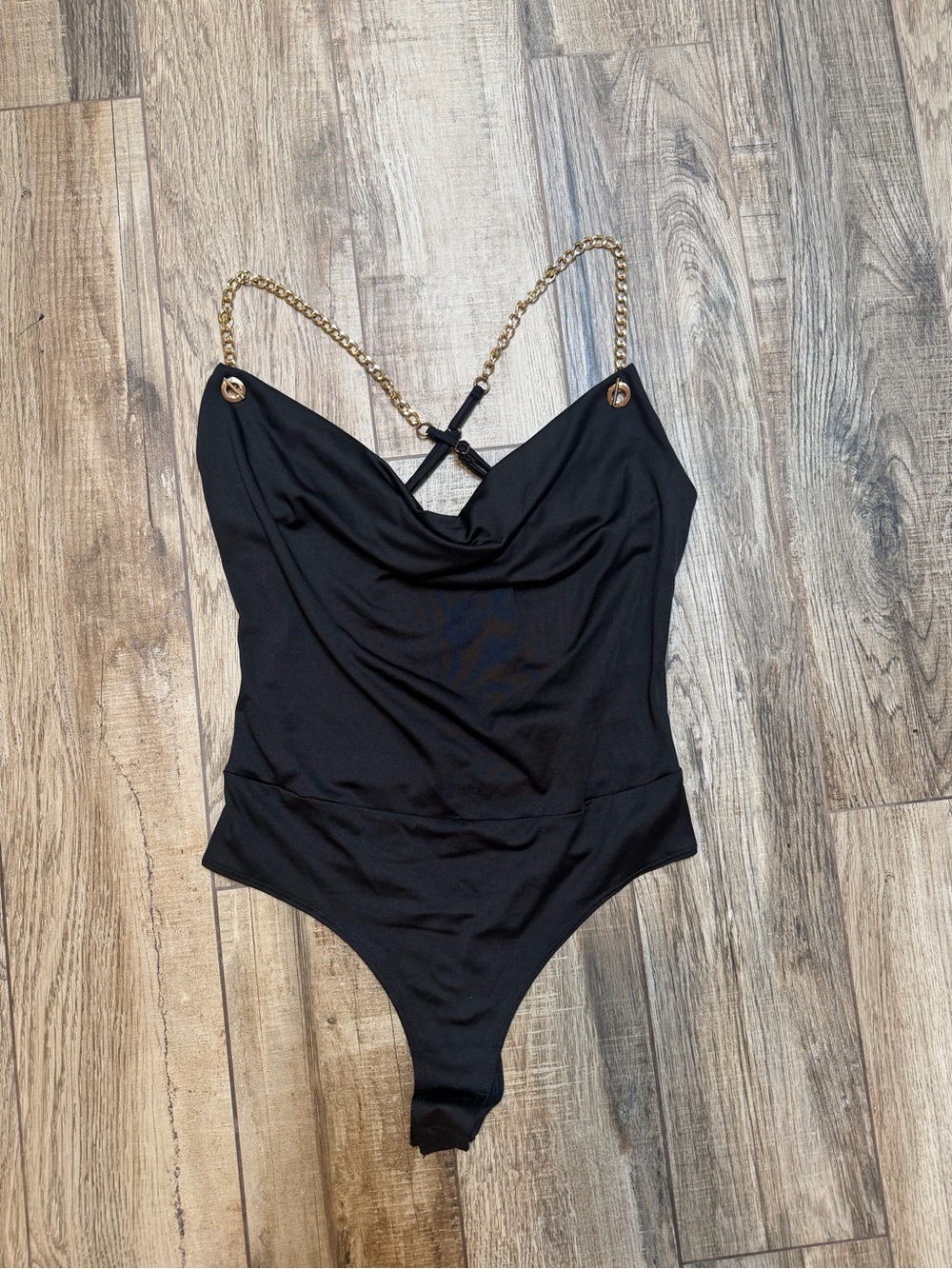 Guess Black Bodysuit with Gold Chain Straps